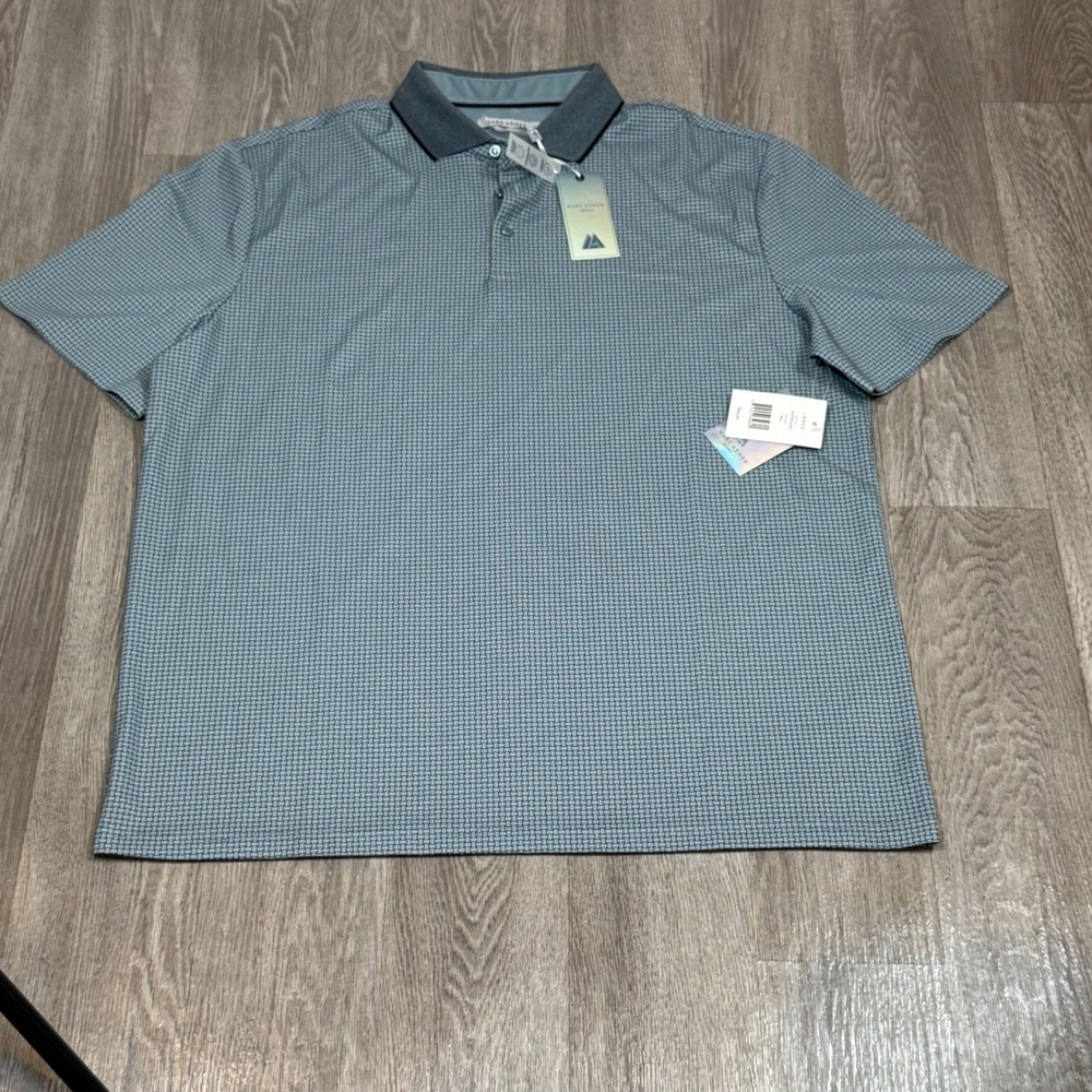 Marc ASHER Sport Men Large Blue Houndstooth Golf Polo Shirt Performance NWT